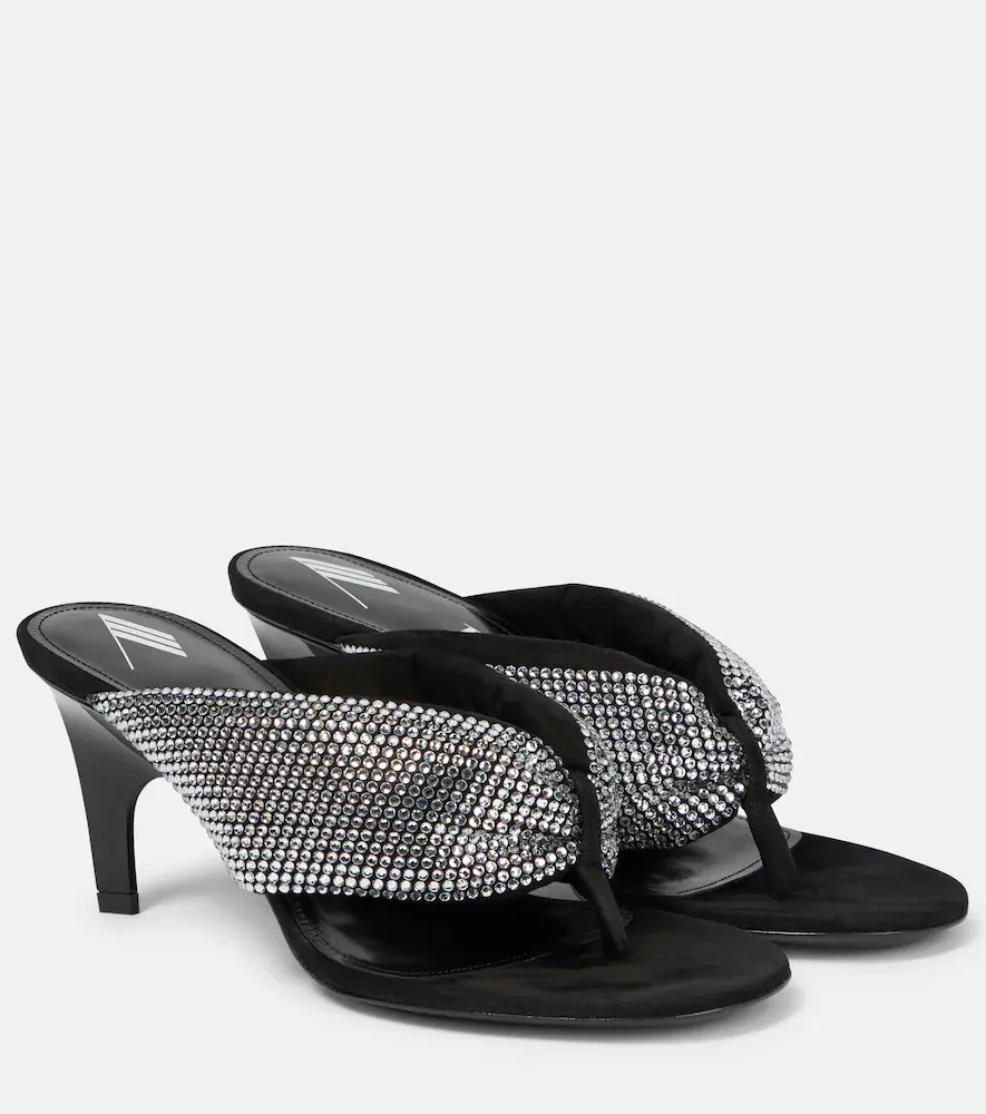 The Attico Rem Satin Crystal-embellished Thong Sandals