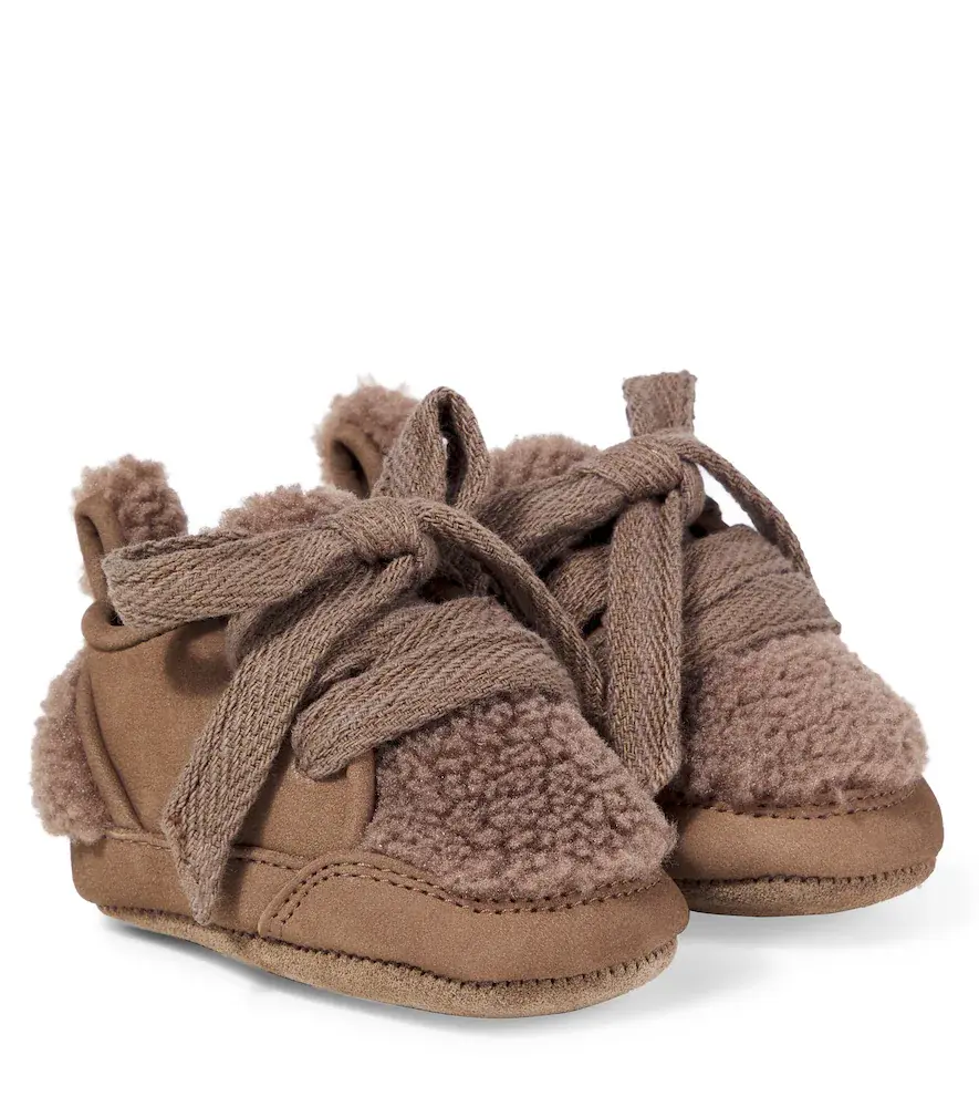Baby Semmi Teddy-trimmed Leather Sneakers
