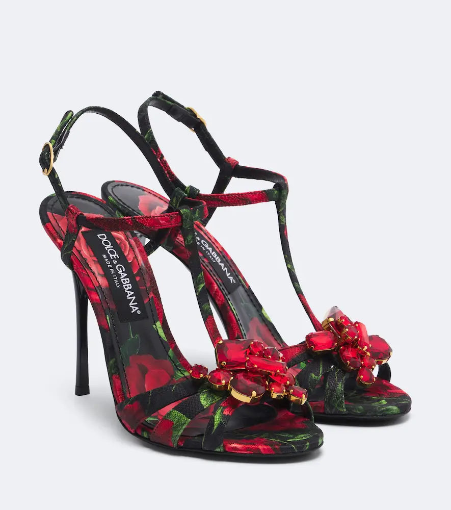 & Gabbana Embellished Floral Brocade Sandals
