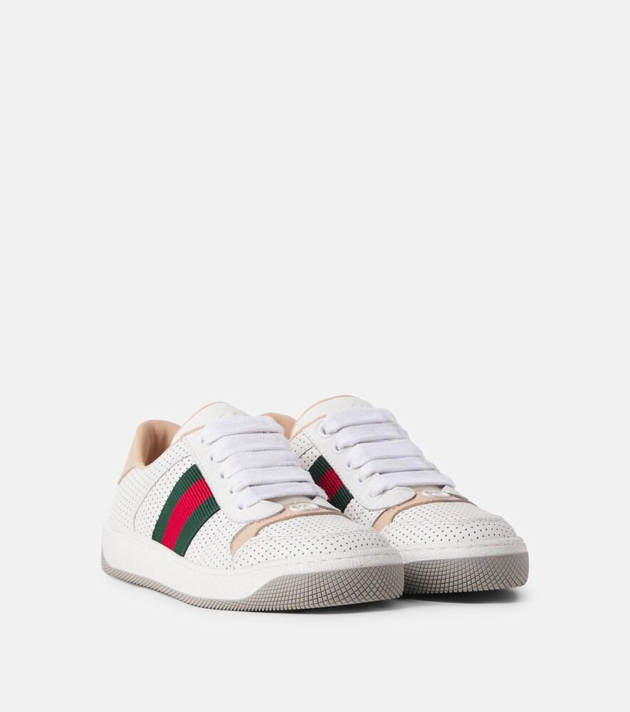 Gucci Kids Screener Web Stripe Leather Sneakers