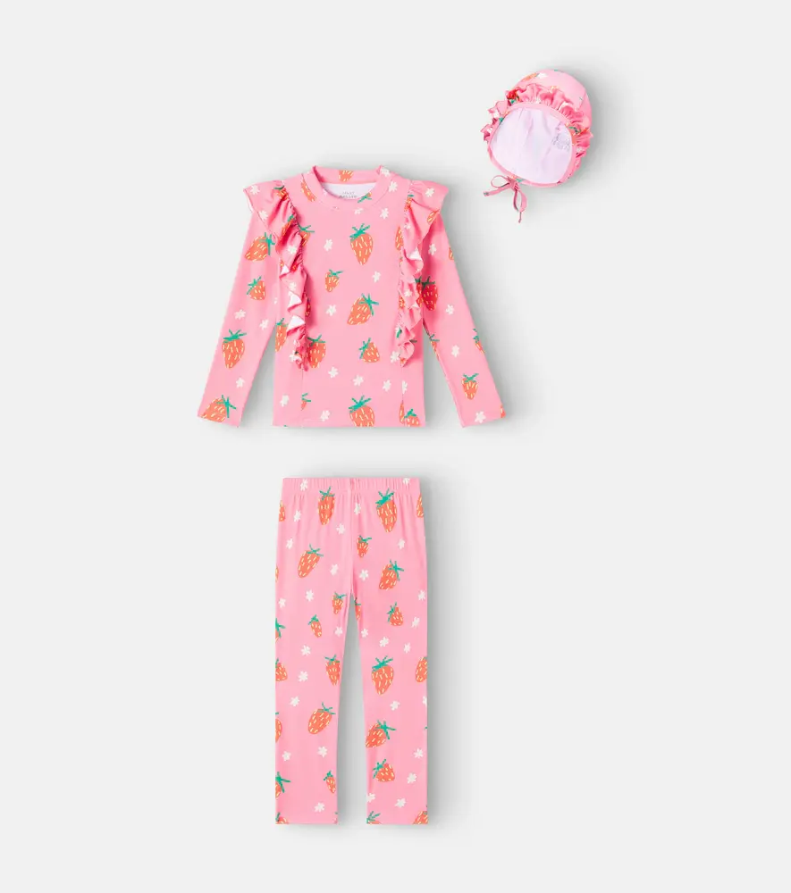 Strawberry Ruffled Swimsuit and Cap Set