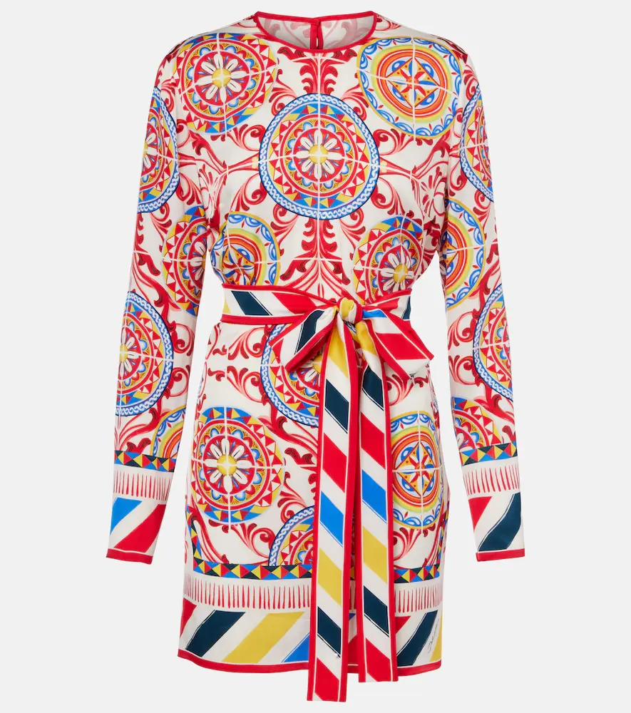 & Gabbana Belted Printed Silk Top