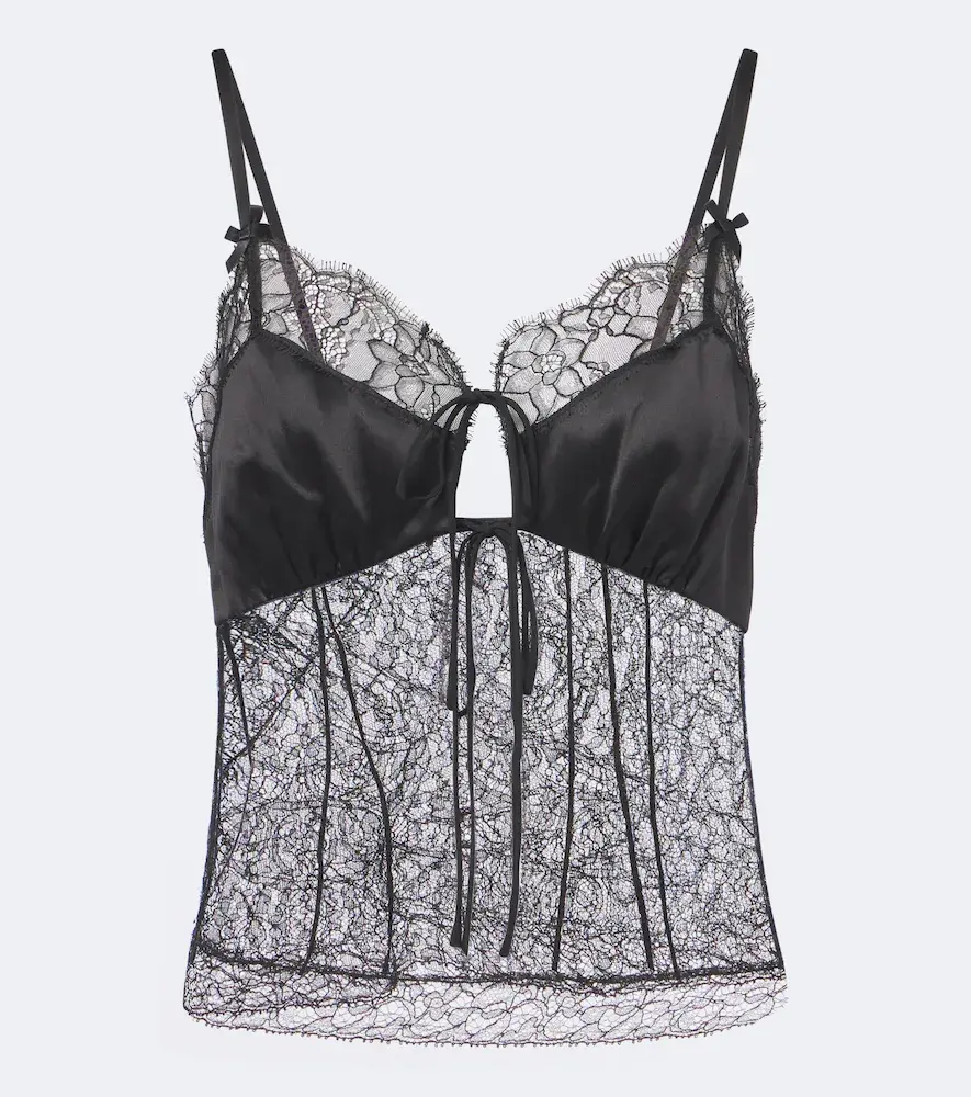 & Gabbana Floral Satin-trimmed Lace Top