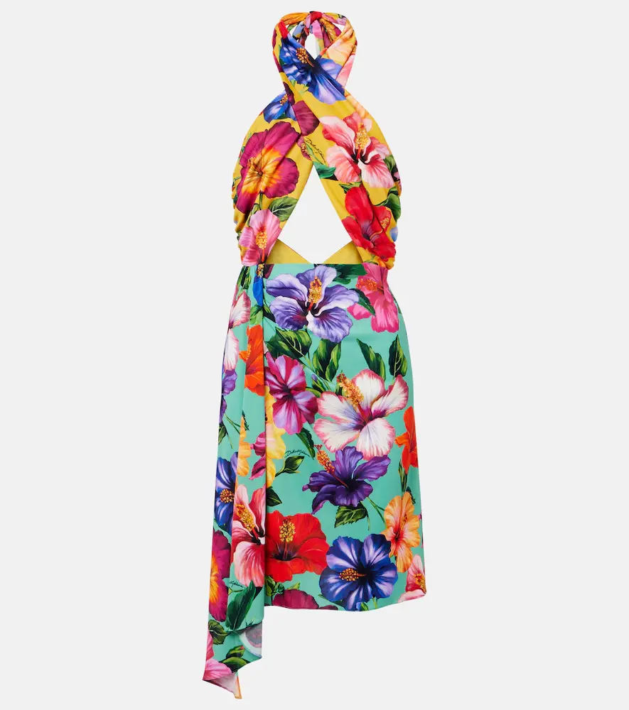 & Gabbana Cutout Floral Halterneck Minidress