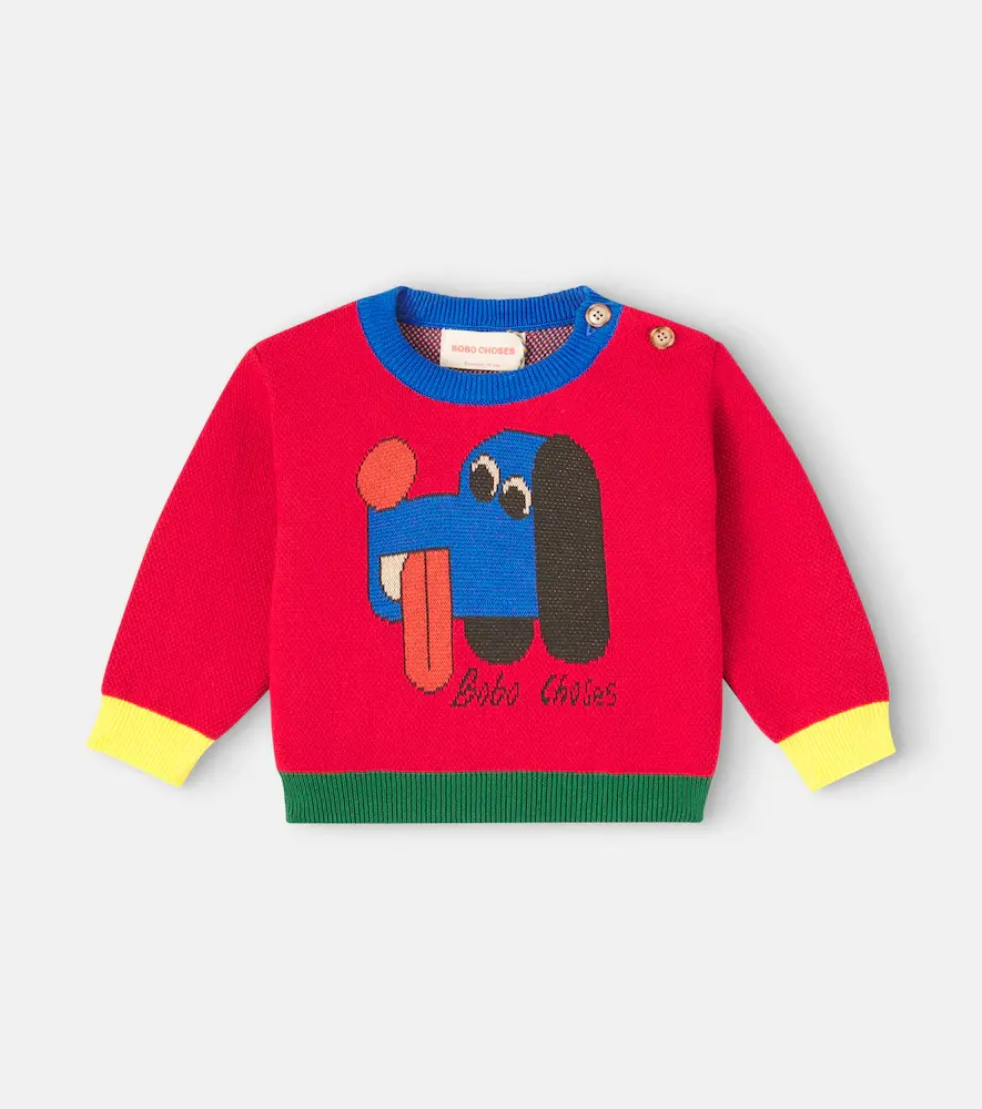 Bobo Choses Baby Doggy Mate Intarsia Cotton Sweater
