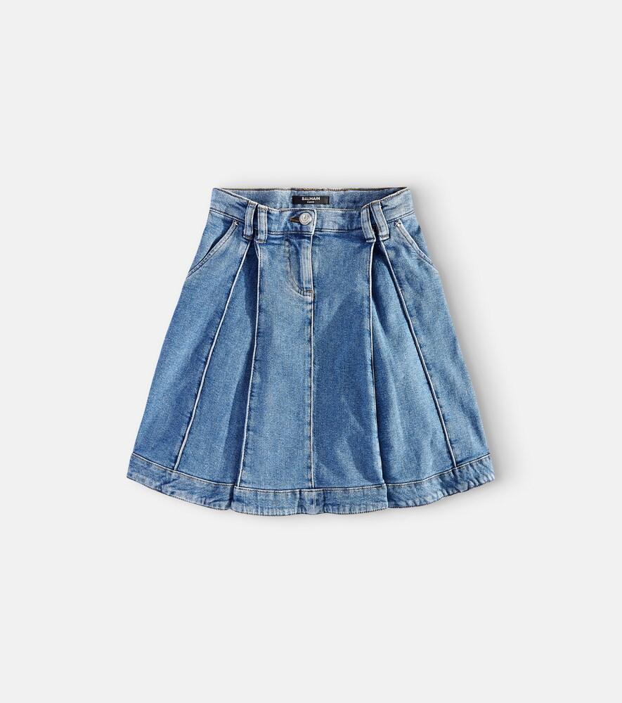 Balmain Kids Pleated Denim Skirt
