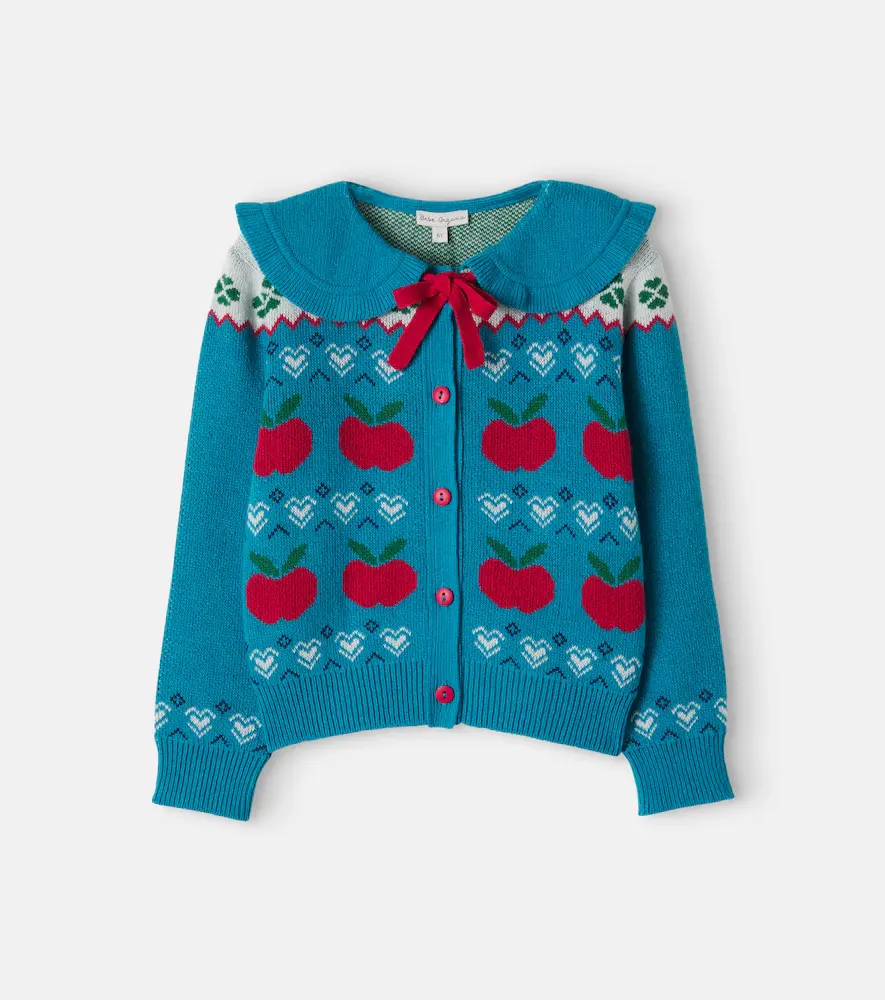 Bebe Organic Clover Bow-detail Jacquard Cardigan