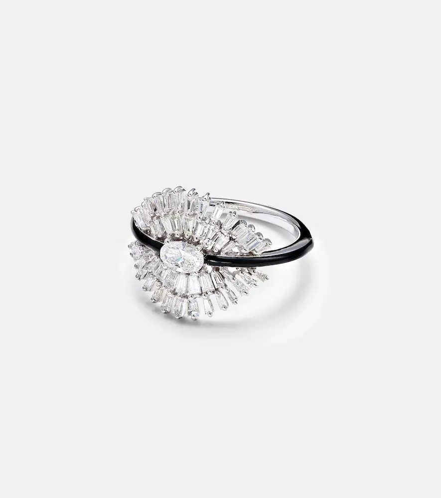 Eyelash 18kt White Gold Pinky Ring with Diamonds