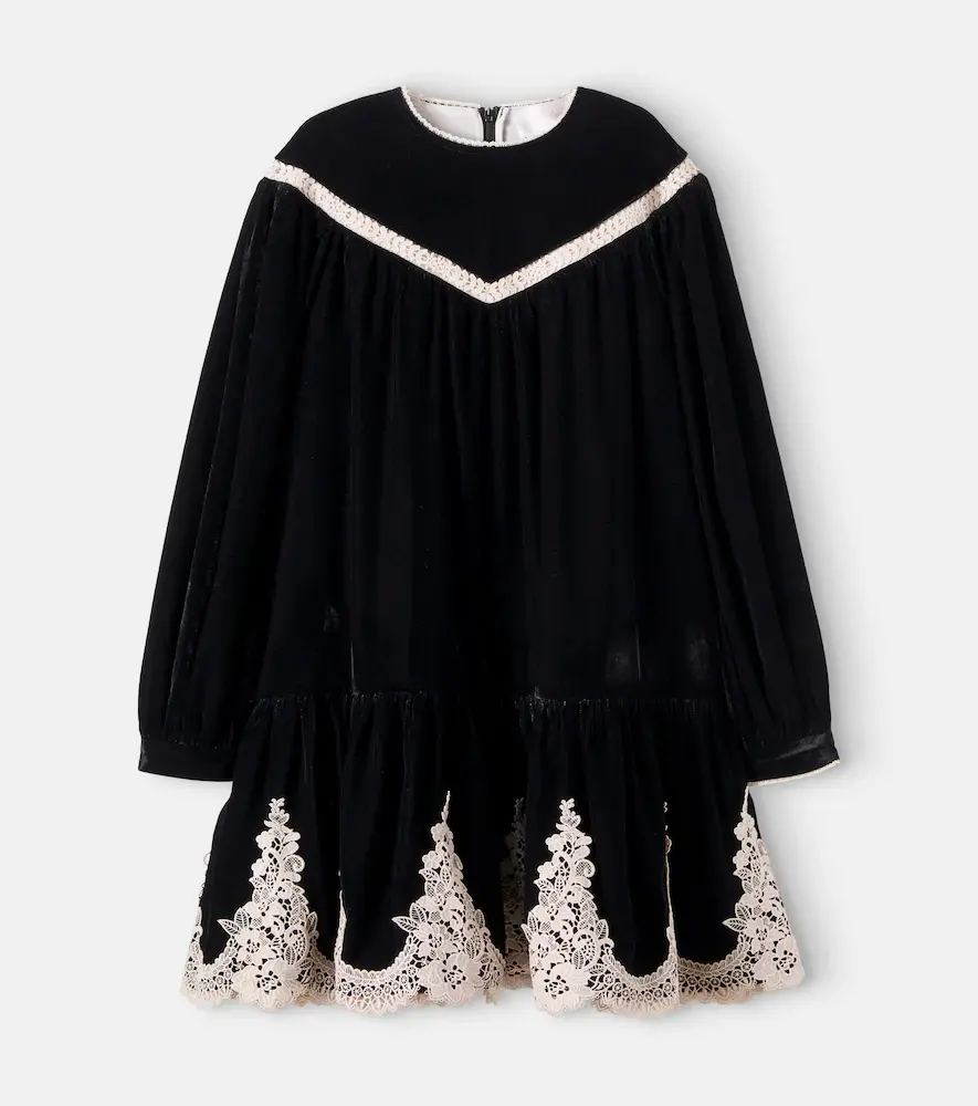 Petite Amalie Lace-trimmed Velvet Dress