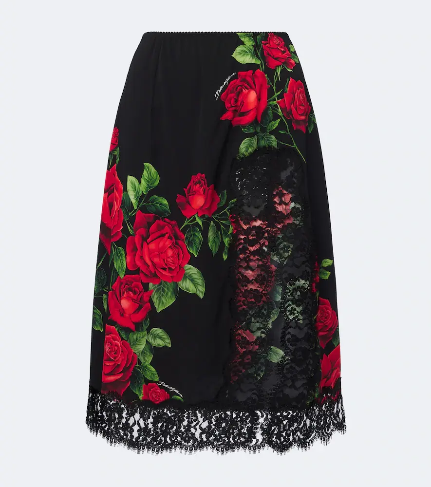 & Gabbana Floral Silk and Cotton-blend Midi Skirt