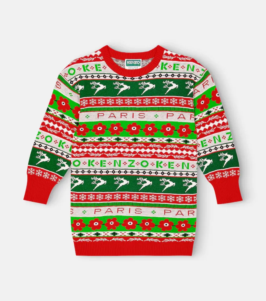 Kenzo Kids Intarsia Cotton-blend Sweater Dress