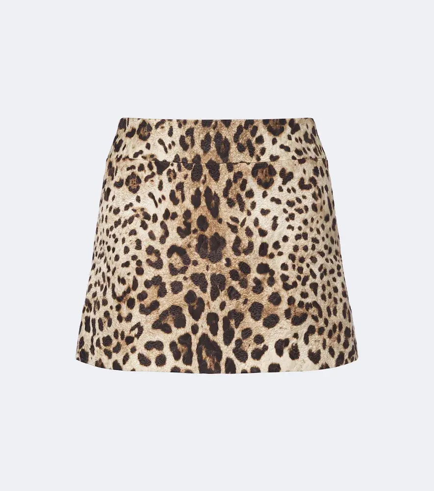 & Gabbana Leopard-print Cotton and Silk-blend Miniskirt