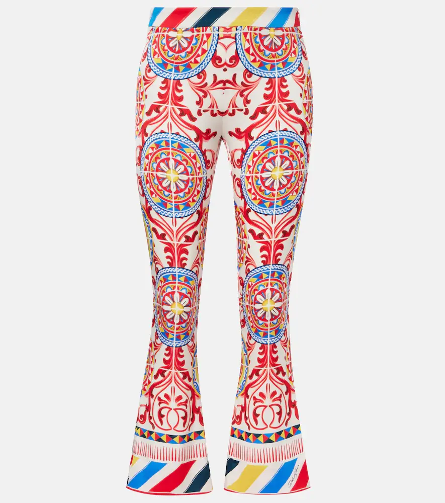 & Gabbana Cropped Printed Silk-blend Flared Pants