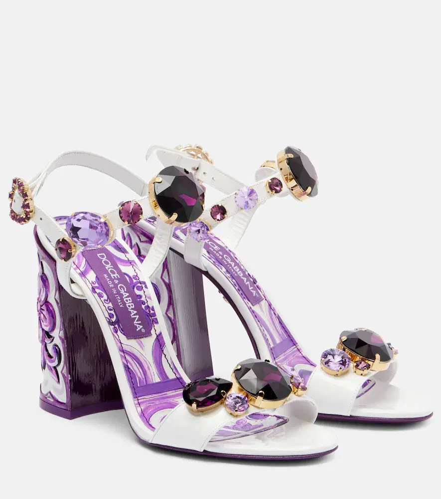 & Gabbana Majolica Embellished Leather Sandals