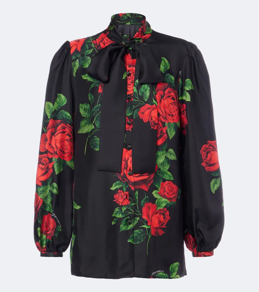 & Gabbana Floral Silk Satin Blouse