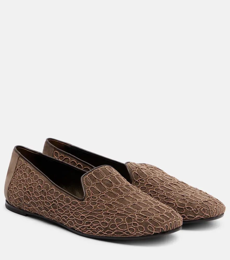 Brunello Cucinelli Embellished Suede Loafers