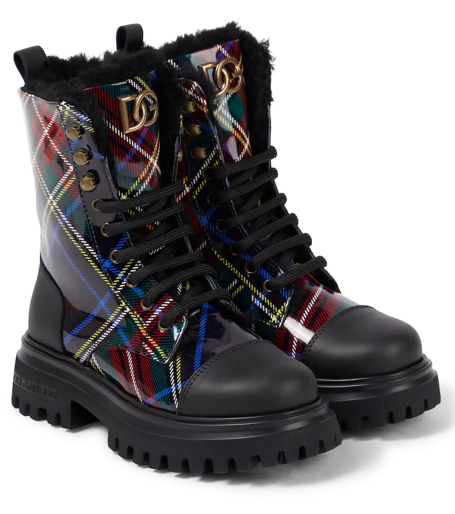 & Gabbana Kids Checked Leather Boots