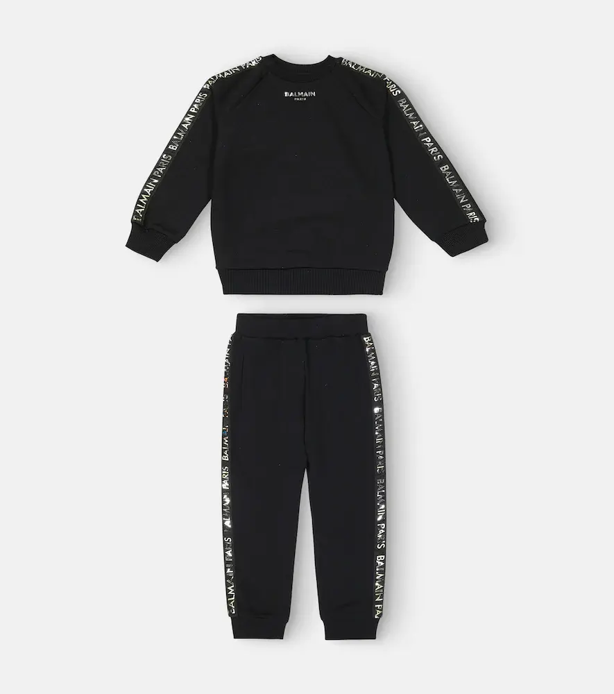 Balmain Kids Cotton Fleece Sweatshirt and Sweatpants Set