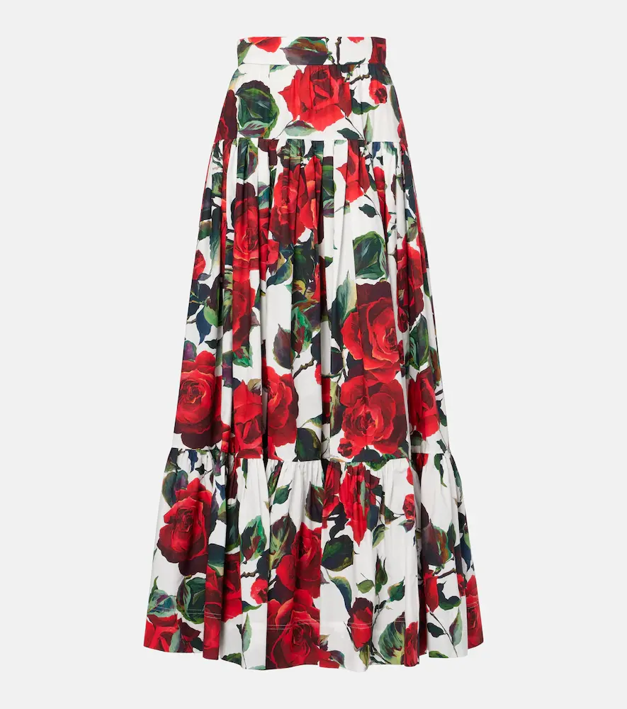 & Gabbana Floral Tiered Cotton Maxi Skirt