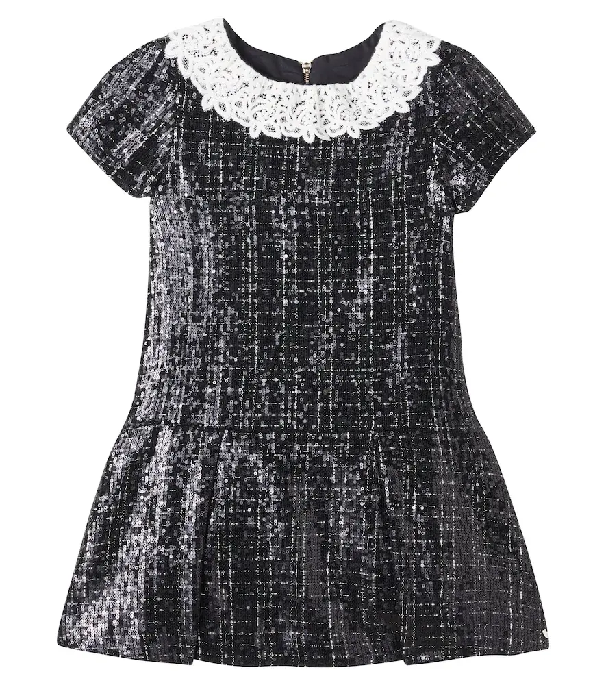 Tartine Et Chocolat Lace-trimmed Sequined Tweed Dress