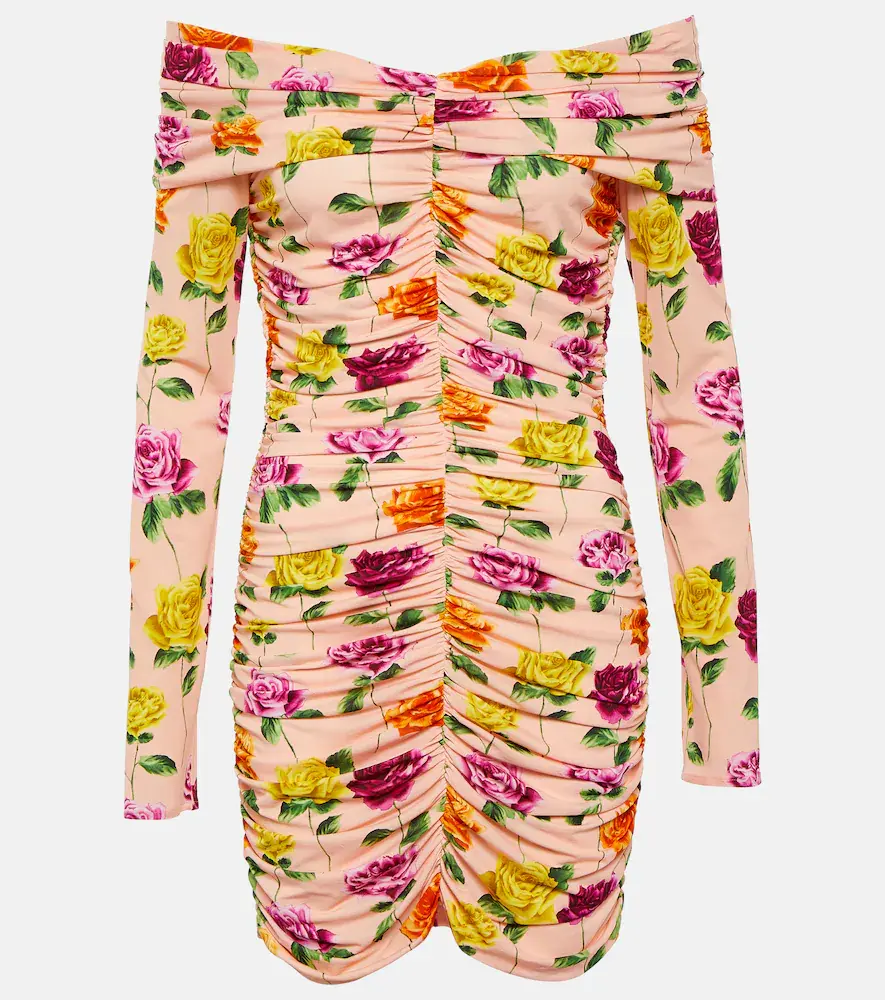 Magda Butrym Ruched Off-shoulder Floral Minidress